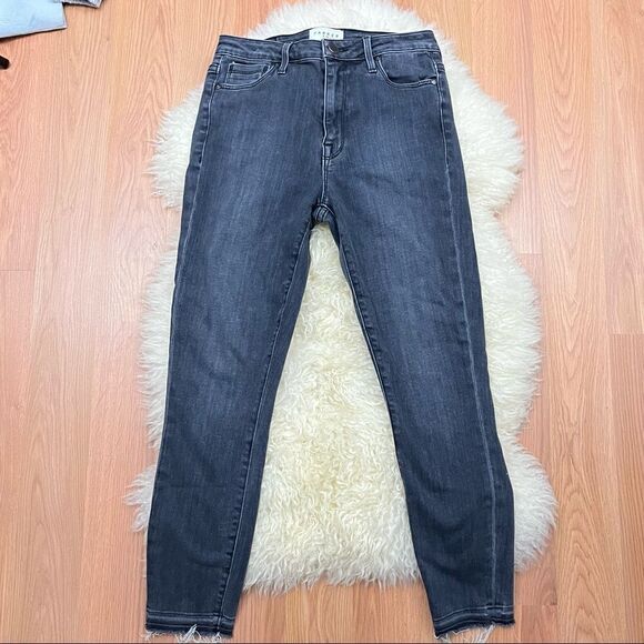 Parker Smith Faded Black High Rise Stretch Skinny Jeans Raw Hem 28 - Picture 2 of 7